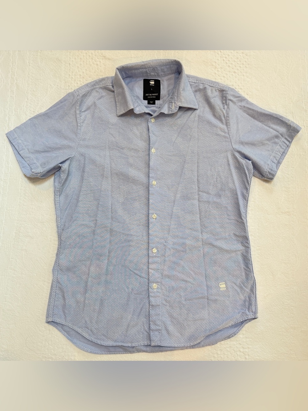 G-Star Raw Core Shirt Collared Button Up Short Sleeve Light Blue Men’s Large L
